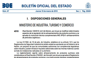 Disposición 67 del BOE: Normativas sobre el almacenaje de productos químicos