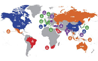 Mapa mundial con ranking de eficiencia energética por países