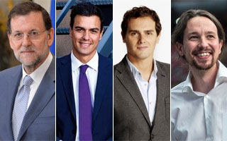 Candidatos a la presidencia Mariano Rajoy, Pedro Sánchez, Albert Rivera y Pablo Iglesias