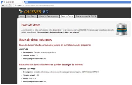 Base de datos CALENER