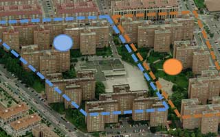 Plano de ciudad con redes de calor con biomasa