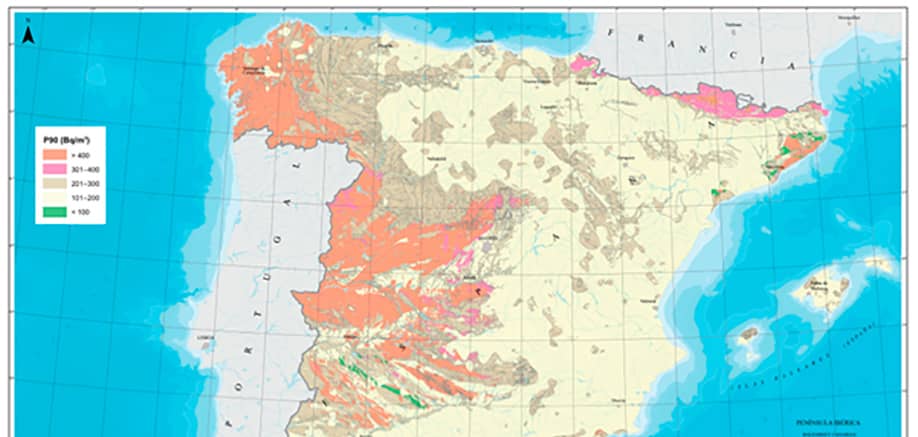 Mapa del potencial de radón de España