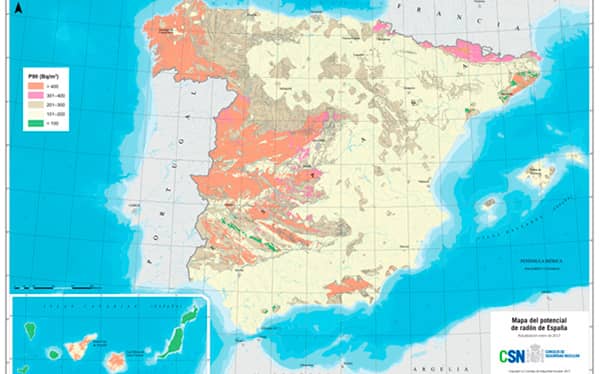 Mapa del potencial de radón de España