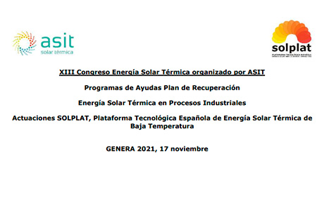 El 17 de noviembre ASIT organizará el XIII Congreso Energía Solar Térmica