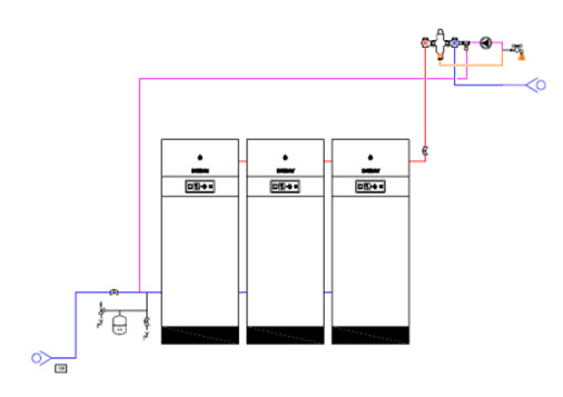 Esquema hidráulico de la instalación de las calderas ACV Heat Master TC