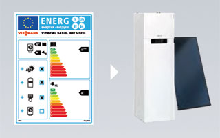 Etiqueta energética para un sistema combinado de calefacción con caldera Viessmann