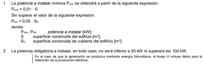 Potencia mínima a instalar de energía eléctrica