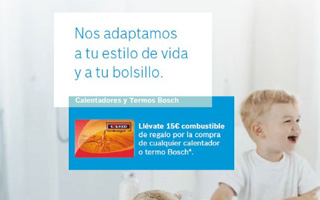 Tarjeta de 15 euros en combustible de regalo al comprar calentadores y termos Bosch