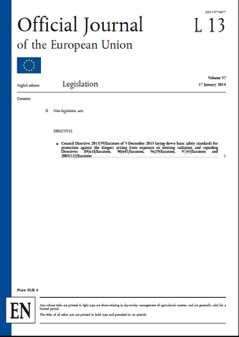 Diario oficial de la Comunidad europea publicando la Directiva europea EURATOM 59/2013