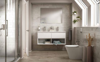 Serie de baño con inodoro, lavabos y ducha Connect Air de Ideal Standard