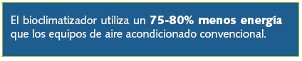 El bioclimatizador utiliza un 75-80% menos energía que los equipos de aire acondicionado convencional.